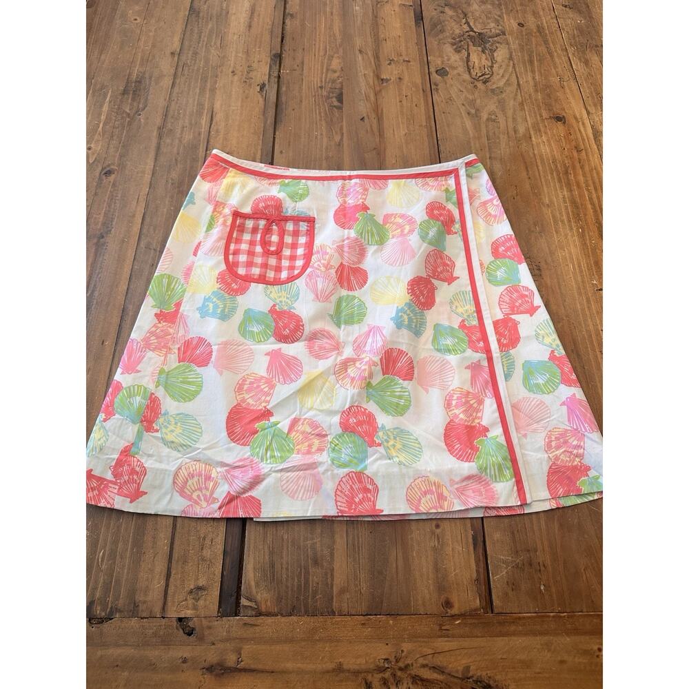 Lilly Pulitzer Vintage Wrap Skirt Size 4 Clam Shells Gingham Pocket Mini Coastal